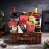 Gourmet Holiday Wine Duo Gift Basket, chocolate, wine, wine gift basket, gift basket, basket, gift, goodies, christmas, holiday, pretzel, popcorn, chips, shortbread, cookies, delivery, CA