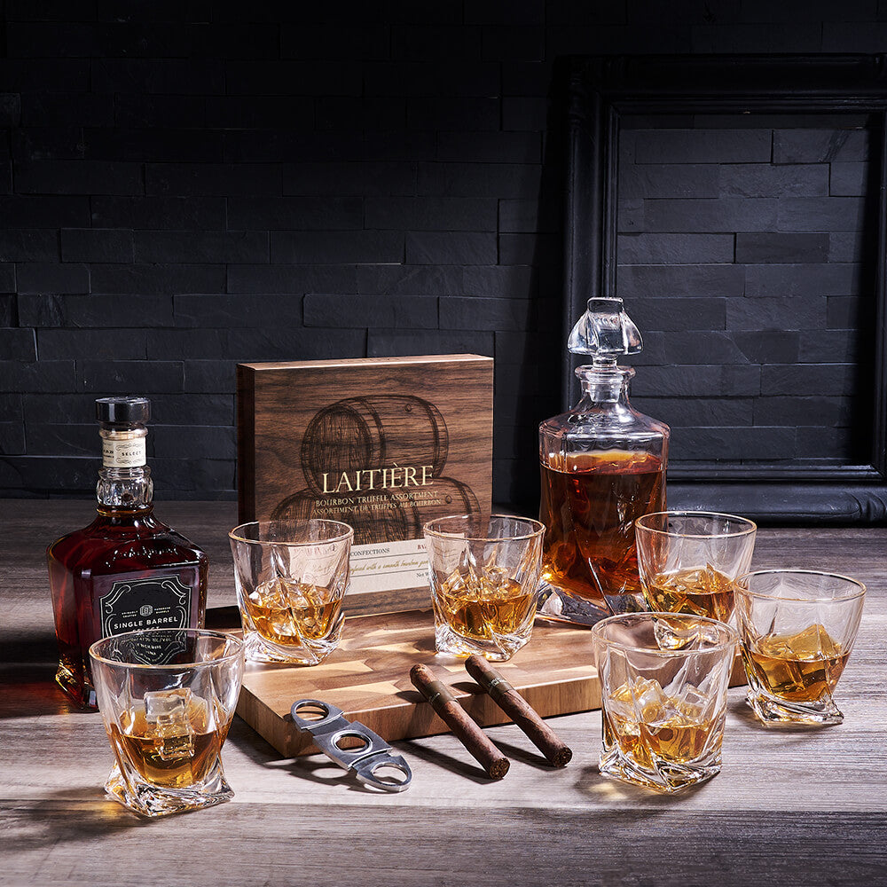 A Night In Decanter & Cigar Gift, liquor gift, liquor, gourmet gift, gourmet, cigar gift, cigar