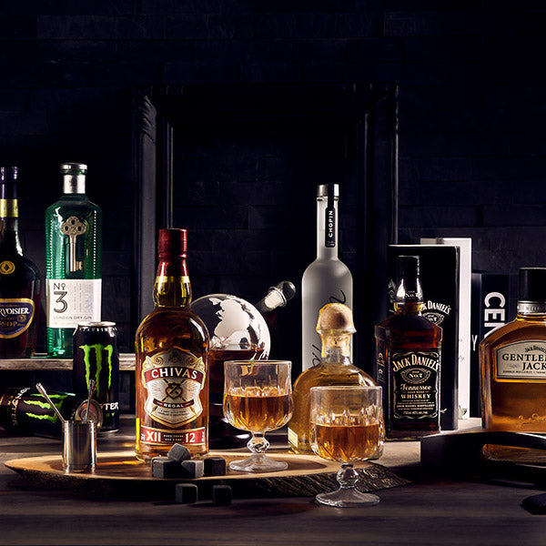 birthday gift crate for men with drinks and gourmet snacks