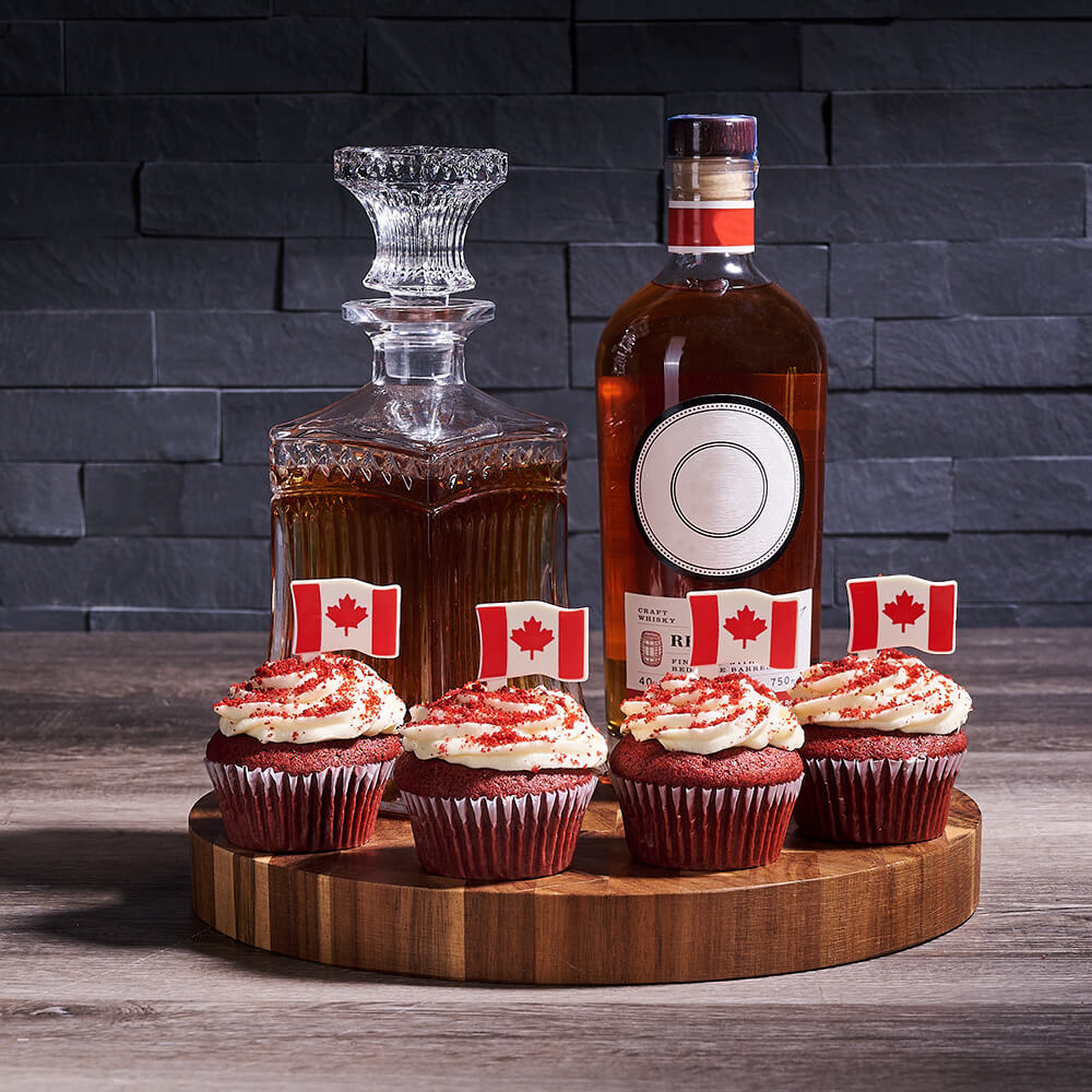 Canada Day Decanter &amp; Cupcake Gift, canada day gift, canada day, gourmet gift, gourmet, cake gift, cake