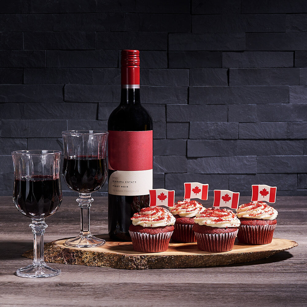 Canada Day Wine &amp; Cupcake Gift, wine gift, wine, gourmet gift, gourmet, cake gift, cake