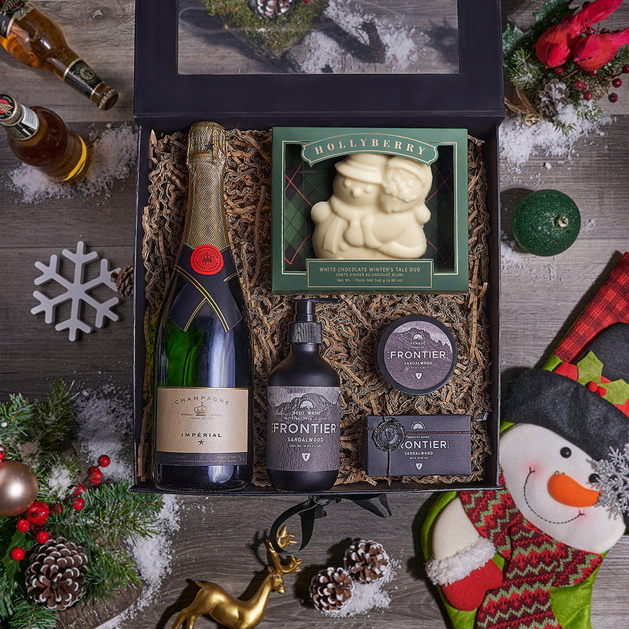 Champagne Holiday Spa Gift Box, christmas gift, christmas, holiday gift, holiday, spa gift, spa, chocolate gift, chocolate, Canada delivery