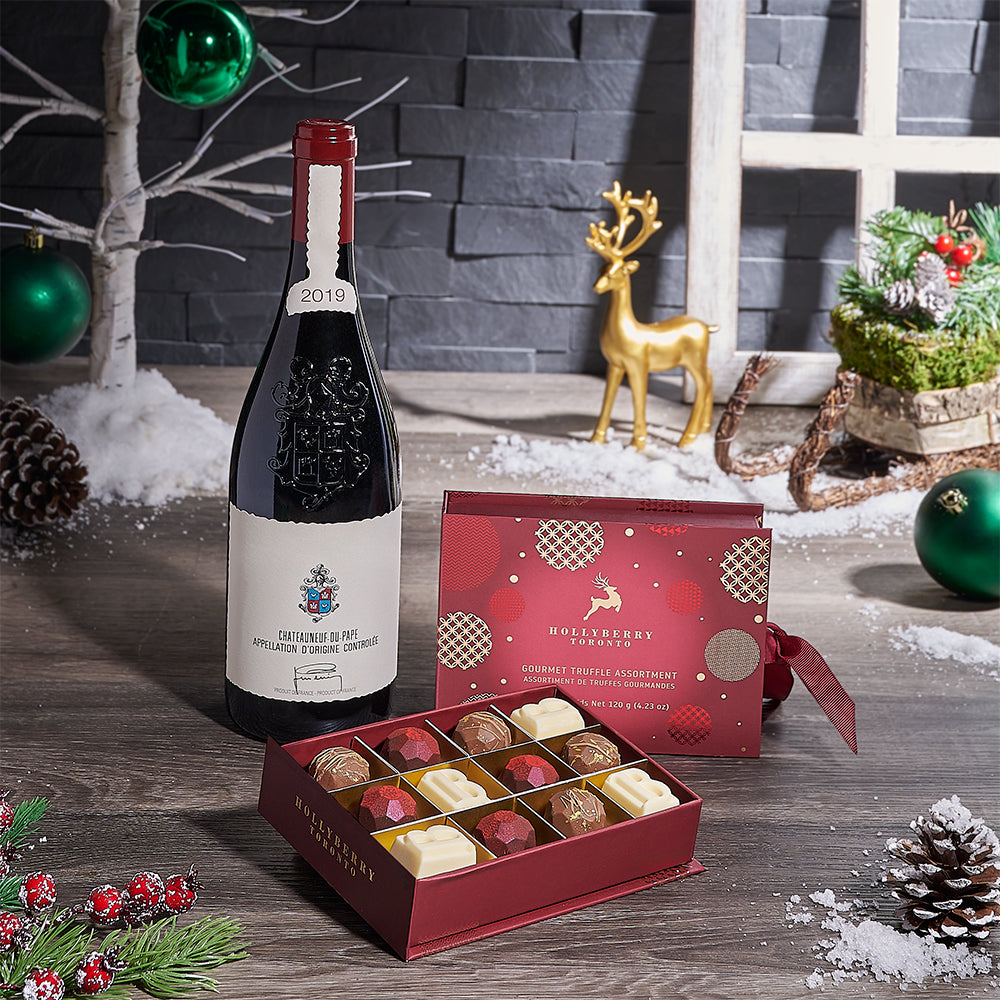 Christmas Wine &amp; Truffle Gift, wine gift, wine, chocolate gift, chocolate, Christmas gift, christmas, Canada delivery