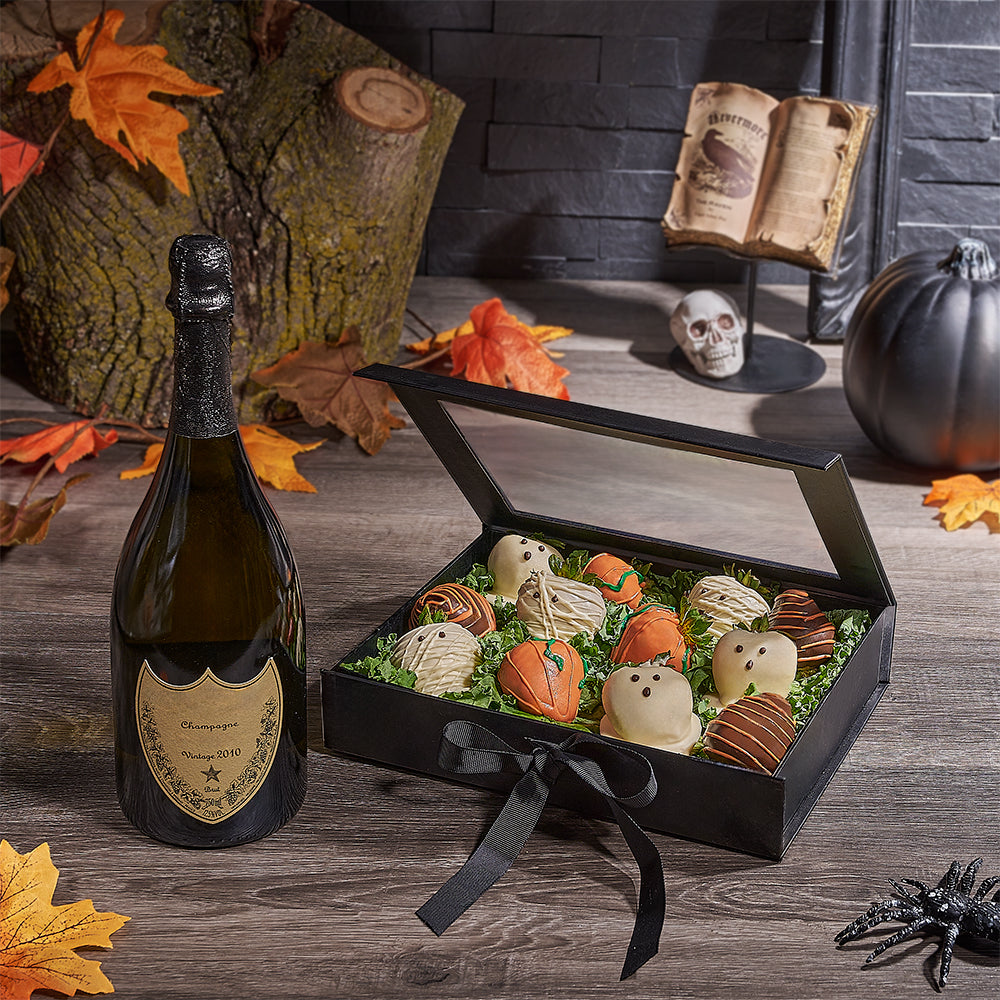 Ghoulish Chocolate Strawberries &amp; Champagne Gift, chocolate gift, chocolate, halloween gift, halloween, chocolate covered strawberries, chocolate covered strawberries, Canada delivery