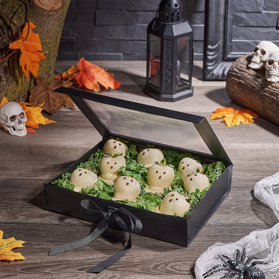 Halloween Chocolate Covered Ghost Box, Halloween Snack crate, Halloween gift baskets, halloween, holiday gift, holiday, chocolate dipped strawberries, chocolate covered strawberries