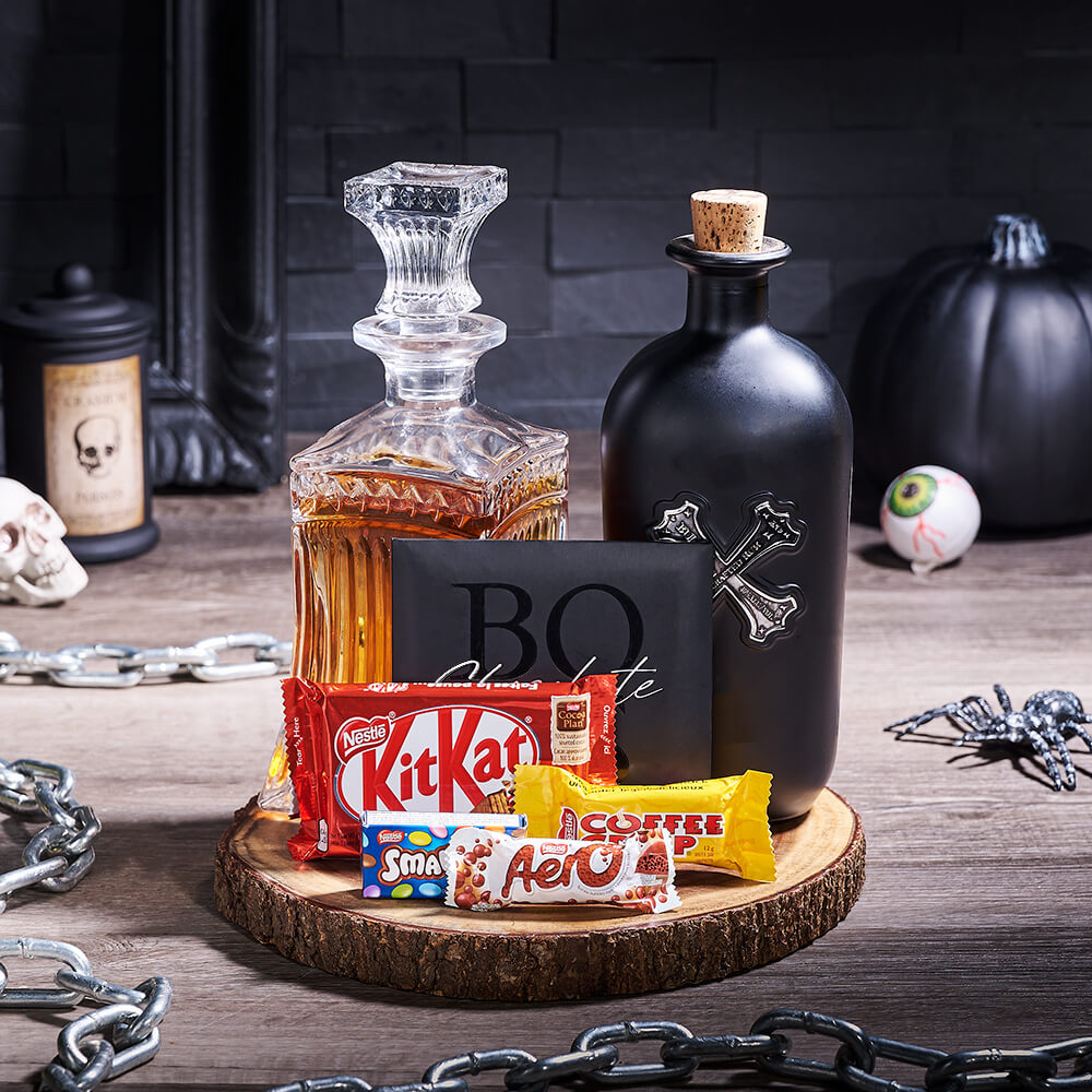 Halloween Spirits &amp; Decanter Gift, liquor gift, liquor, gourmet gift, gourmet, candy gift, candy, halloween gift, halloween
