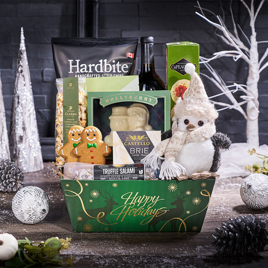 Happy Holidays Wine & Snack Spread, christmas gift, christmas, holiday gift, holiday, gourmet gift, gourmet, wine gift, wine