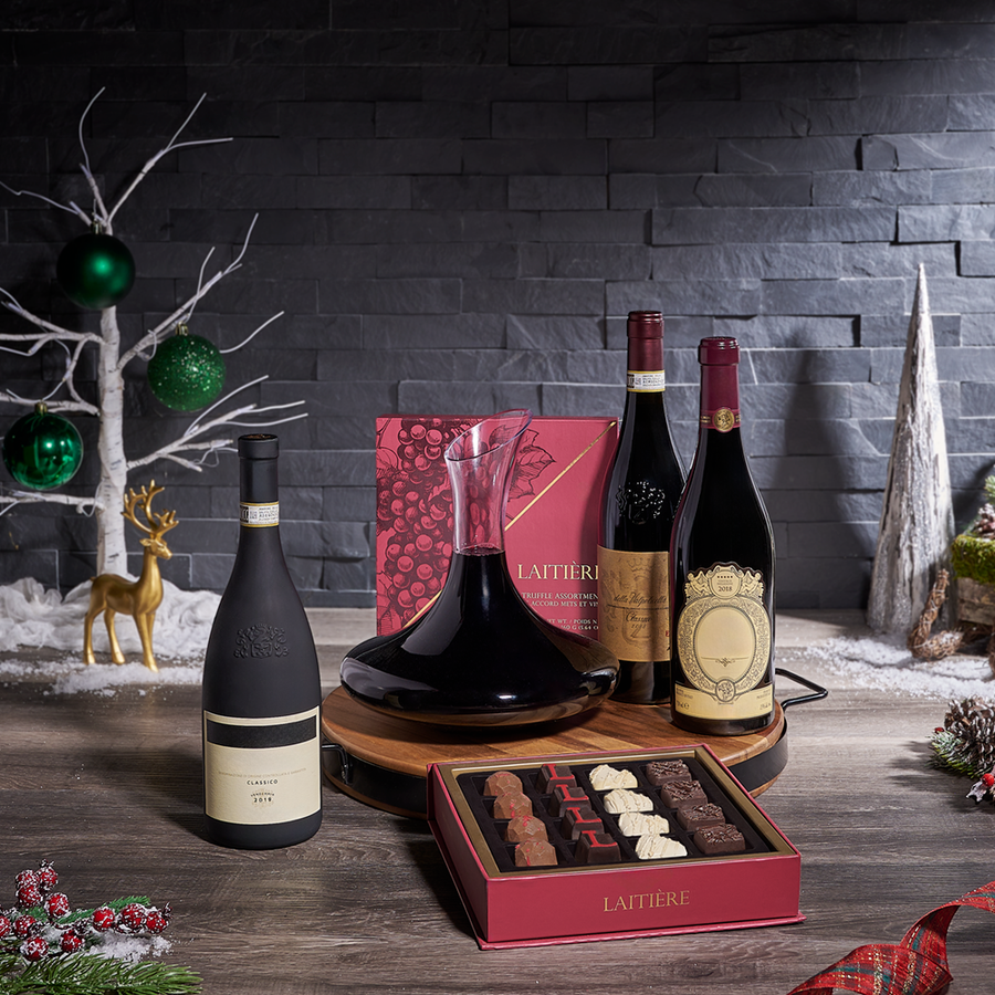 Jolly Wine & Decanter Gift, wine gift, wine, christmas gift, christmas, holiday gift, holiday, chocolate gift, chocolate, Canada delivery
