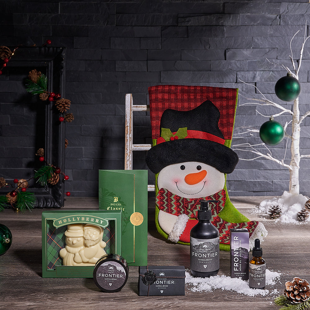 Snowman’s Spa Stocking, spa gift, spa, christmas gift, christmas, chocolate gift, chocolate, holiday gift, holiday, Canada delivery