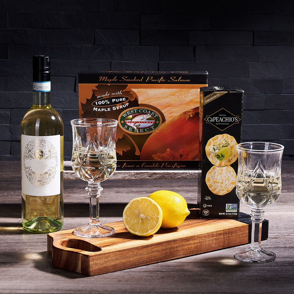 Summertime Wine &amp; Salmon Gift, wine gift, wine,  seafood gift, seafood, gourmet gift, gourmet