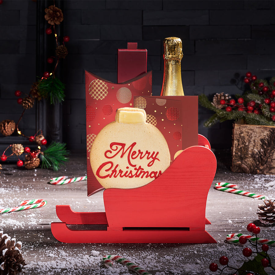Sweet Holiday Champagne Sleigh, christmas gift, christmas, holiday gift, holiday, gourmet gift, gourmet, champagne gift, champagne, sparkling wine gift, sparkling wine
