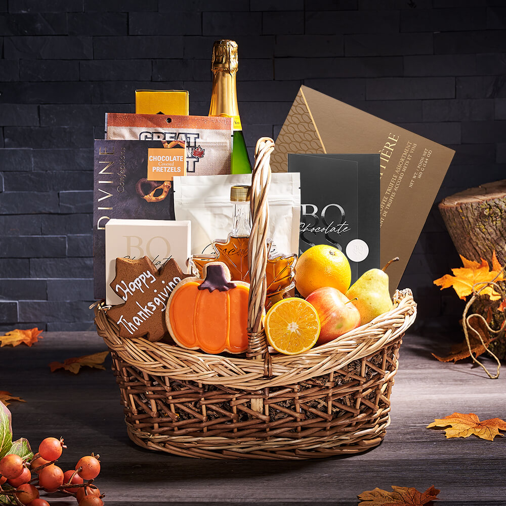Thanksgiving Champagne &amp; Fruit Basket, champagne gift, champagne, sparkling  wine gift, sparkling wine, thanksgiving gift, thanksgiving, gourmet gift, gourmet