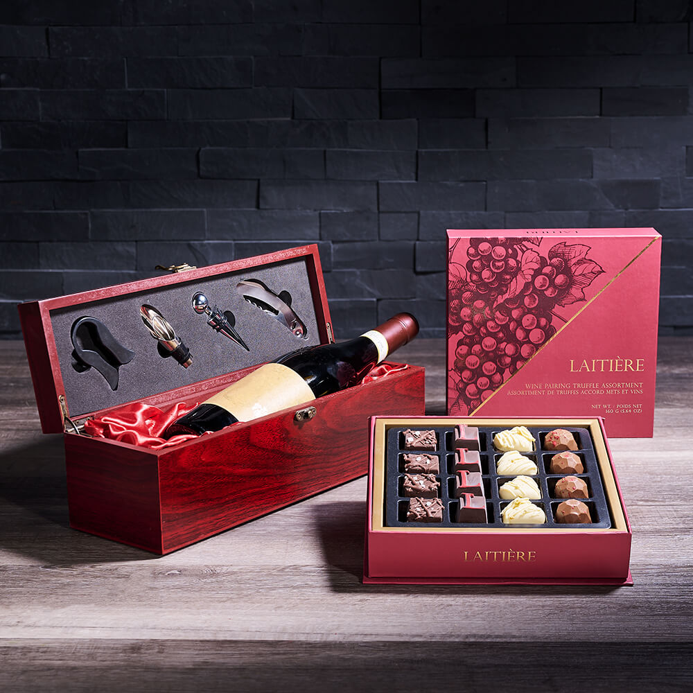 Wine Serving &amp; Chocolate Gift Box, wine gift, wine, gourmet gift, gourmet, chocolate gift, chocolate