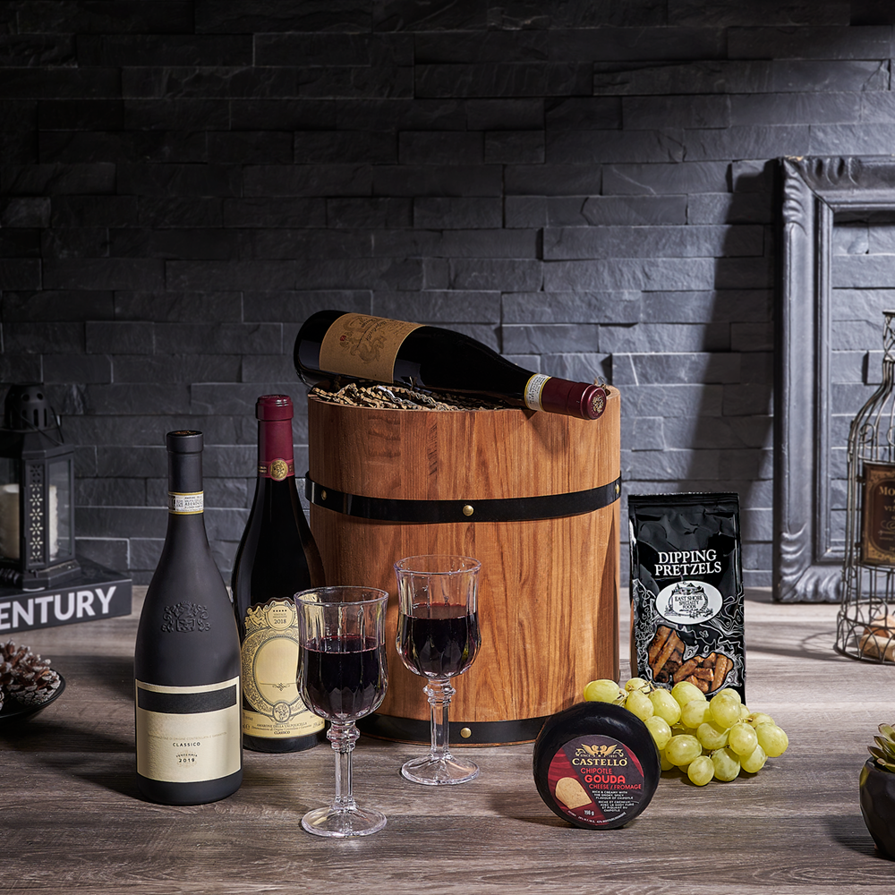 Wine Trio Gift Barrel - Vintage Premium Wines, wine gift, wine, luxury gift, luxury, Canada delivery