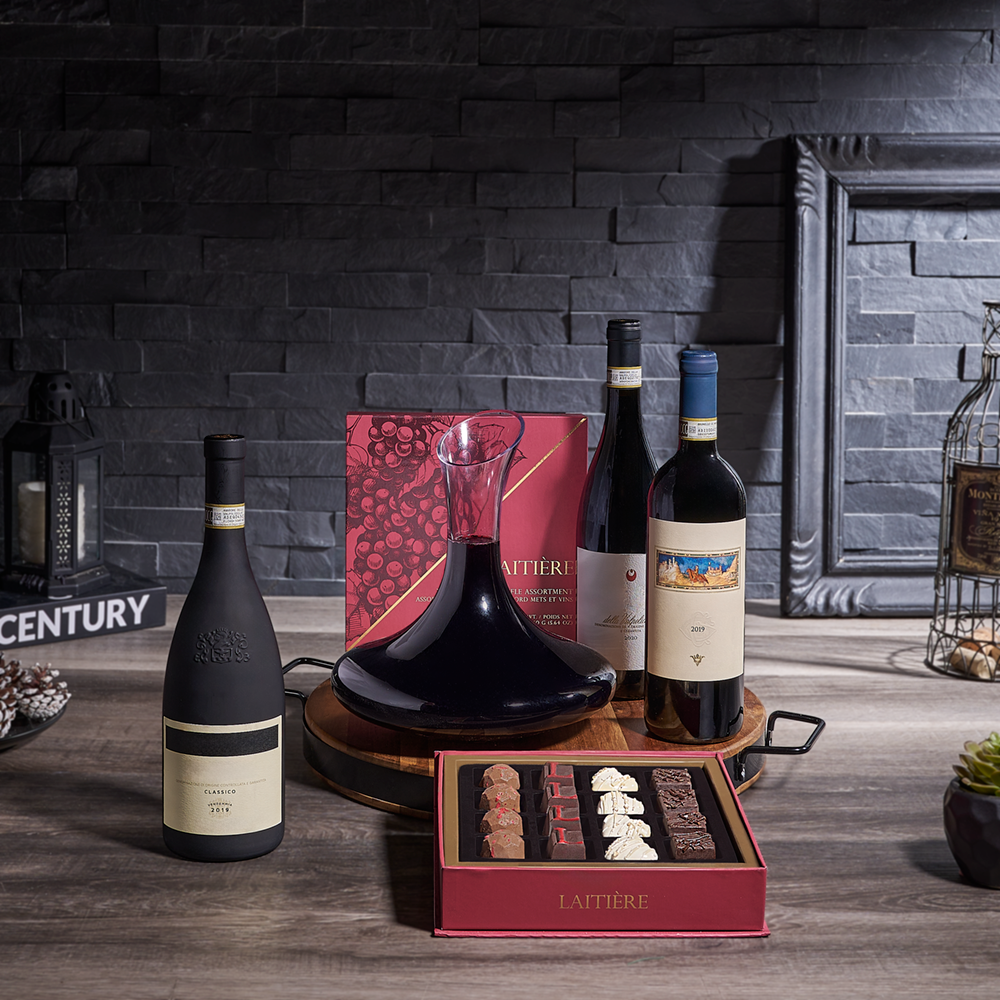 Wine & Luxe Decanter Gift - Table Wines, wine gift, wine, chocolate gift, chocolate, decanter gift, decanter, Canada delivery