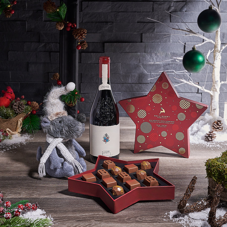 Wonderful Christmastime Wine Gift, christmas gift, christmas, holiday gift, holiday, wine gift, wine, chocolate gift, chocolate
