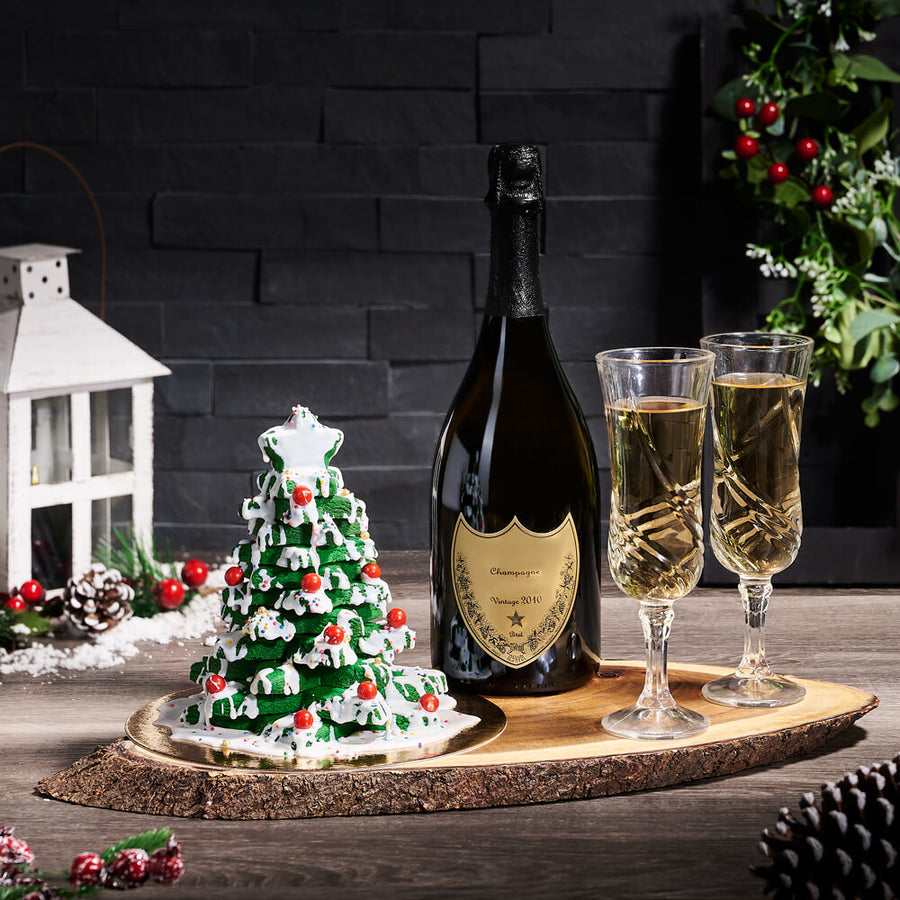 Champagne & Christmas Tree Cookie Gift, christmas gift, christmas, holiday gift, holiday, champagne gift, champagne, sparkling wine gift, sparkling wine, cookie gift, cookie