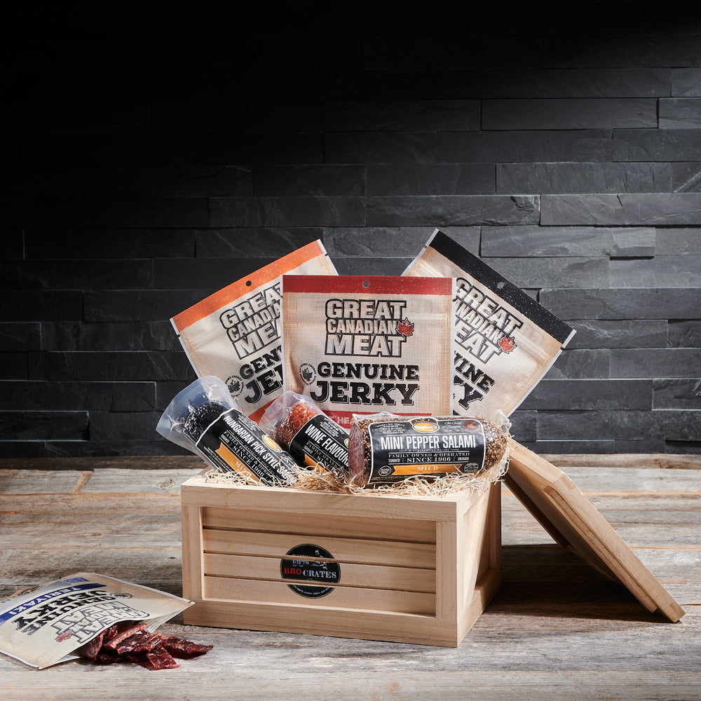 Pound Of Canadian Meat BroCrate, gifts for men, salami, beef jerky