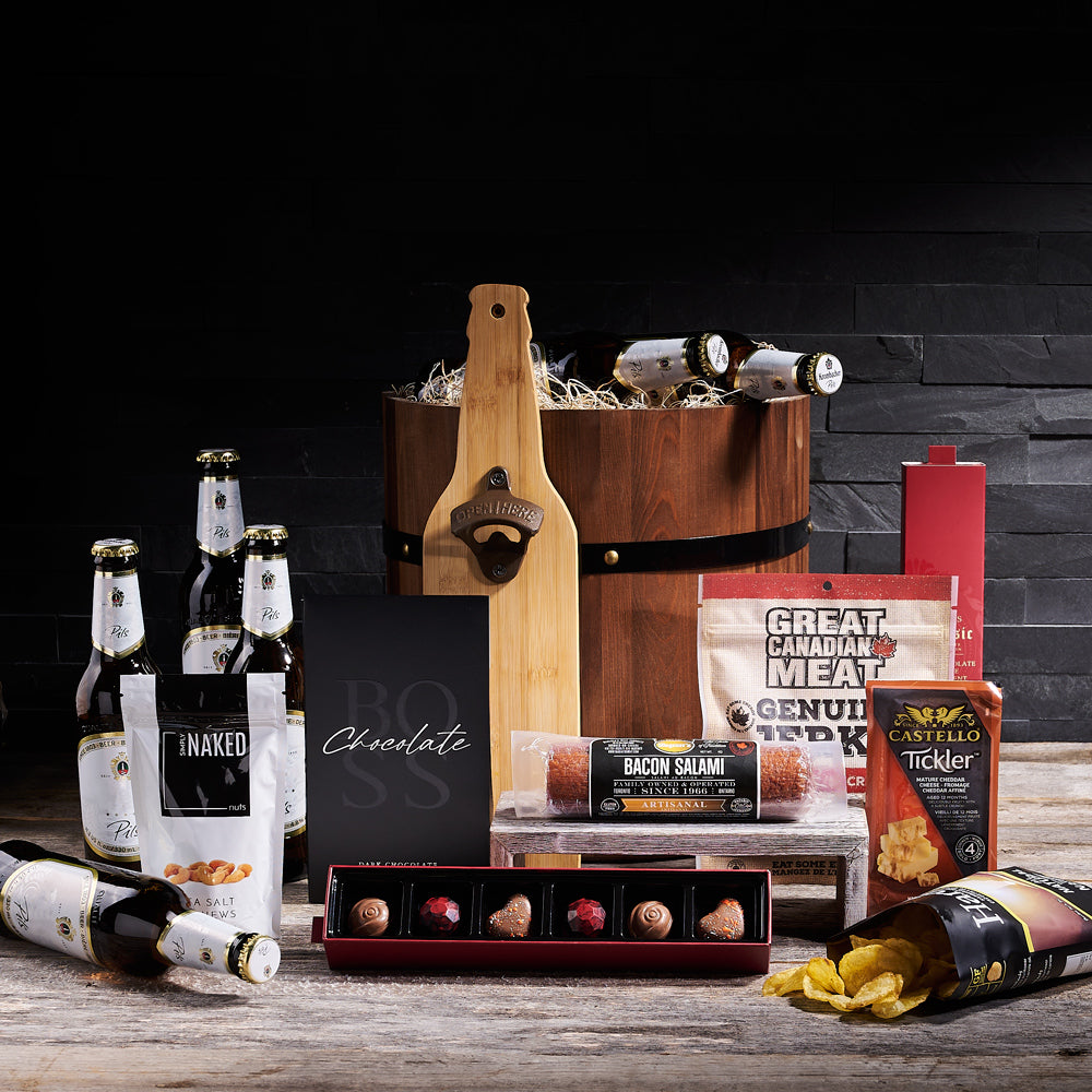 The Premium Beer Lover Gift Barrel, gourmet gift baskets, beer gift baskets