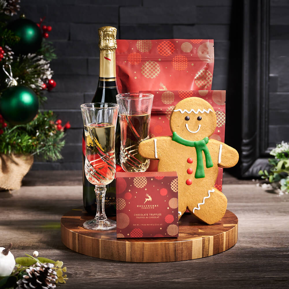 Festive Bubbly & Gingerbread Gift, champagne gift, champagne, sparkling wine, sparkling wine gift, christmas gift, christmas, holiday gift, holiday