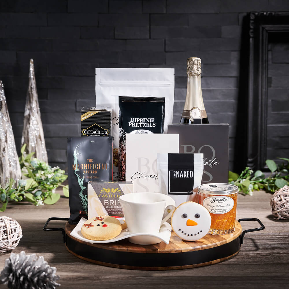 Holiday Champagne & Gourmet Snack Board, christmas gift, christmas, holiday gift, holiday, gourmet gift, gourmet, champagne gift, champagne, sparkling wine gift, sparkling wine