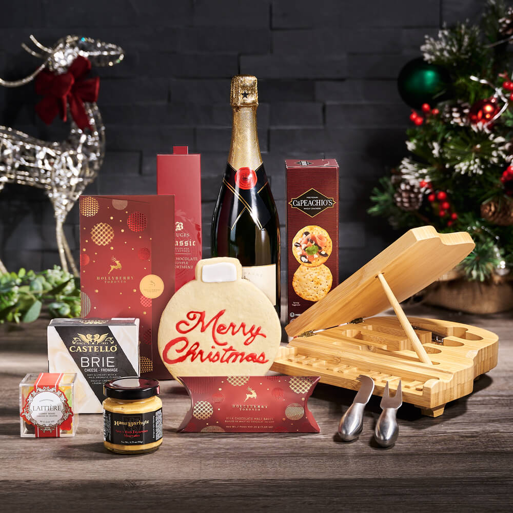 Jolly Holiday Champagne & Piano Cheese Board, christmas gift, christmas, holiday gift, holiday, champagne gift, champagne, sparkling wine gift, sparkling wine, gourmet gift, gourmet