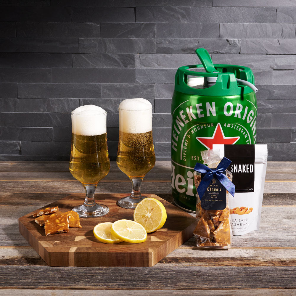 Let It Beer Mega Set, beer gift sets, gourmet gifts, gifts, beer keg, beer, peanuts, pistachios, drinking glasses, cutting board
