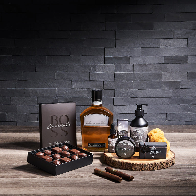 The Pampered Gentleman BroCrate, liquor gift, liquor, spa gift, spa, mens spa gift, cigar gift, fathers day, fathers day gifts