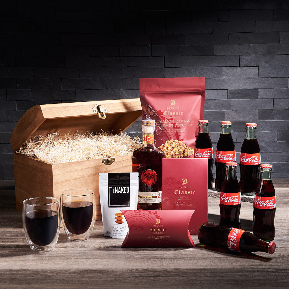Mixed Drink &amp; Snack Chest, liquor gift, liquor, rum &amp; coke gift, fathers day, fathers day gift