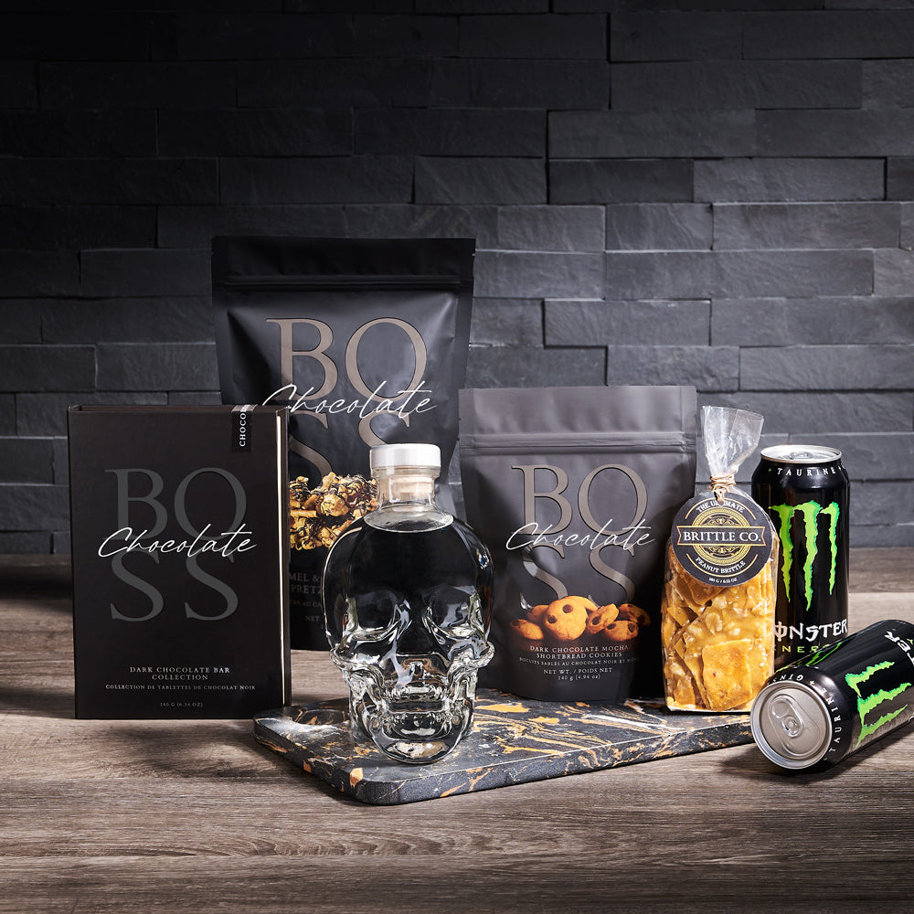 The Skull Gift Set For Him, liquor gift, liquor, crystal head vodka gift, crystal head vodka, gourmet gift, monster energy drink gift