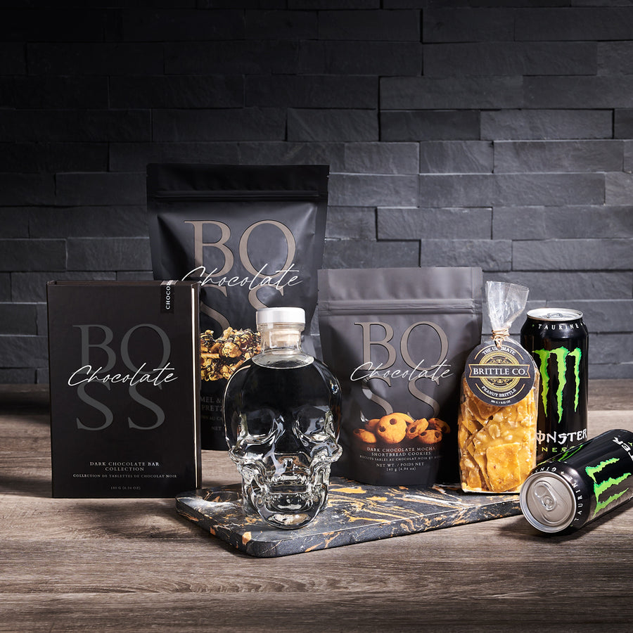 The Skull Gift Set For Him, liquor gift, liquor, crystal head vodka gift, crystal head vodka, gourmet gift, monster energy drink gift
