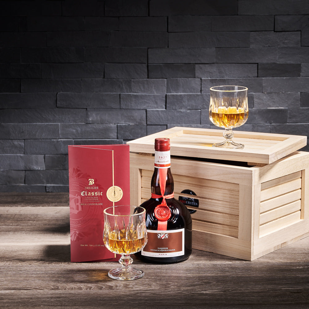 Grand Chocolate &amp; Drink BroCrate, liquor gift, liquor, chocolate gift, chocolate