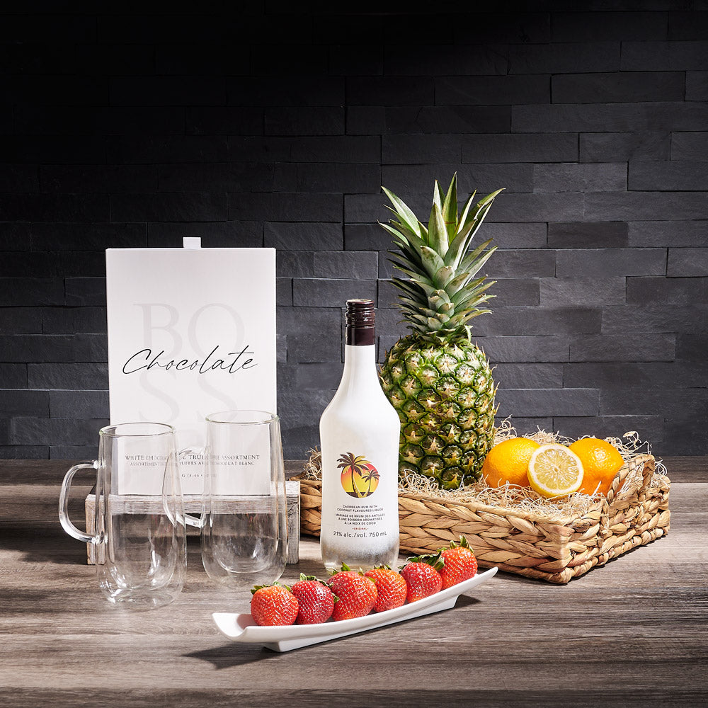 Tropical Treat &amp; Liquor Gift Set, liquor gift, liquor, tropical fruit gift, tropical fruit