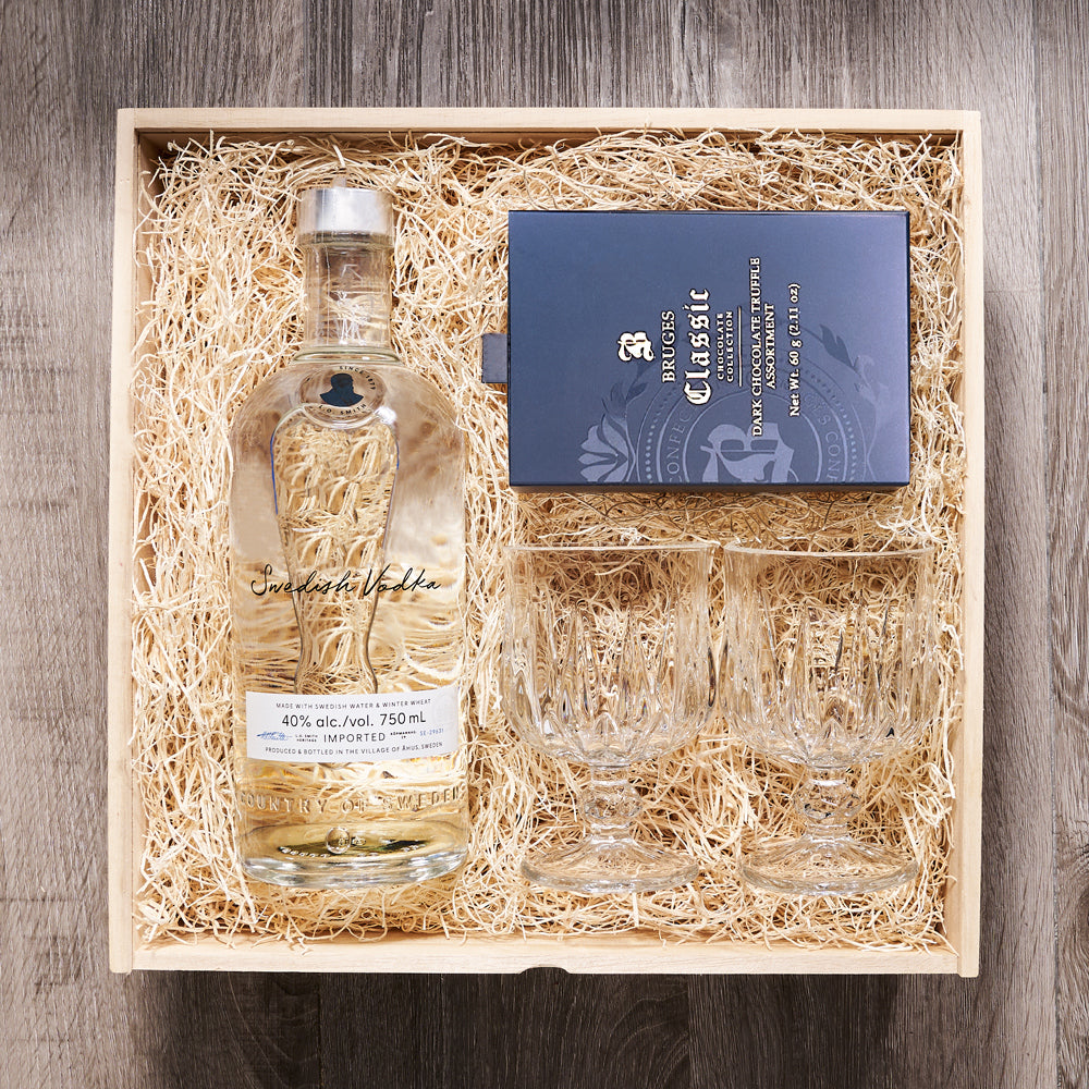 Neat Drink Gift Box, liquor gift, liquor gift basket, liquor, chocolate, chocolate gift