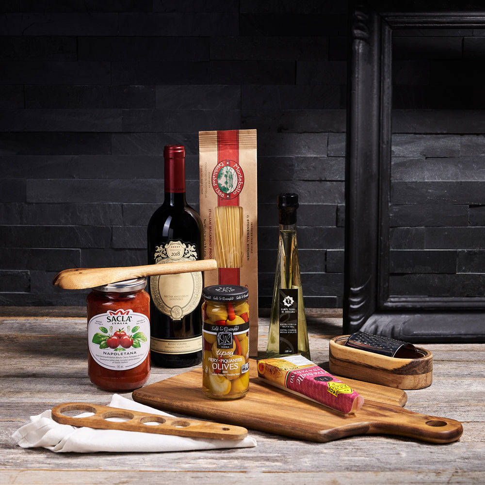 The Italian Dinner Gift for Him, gourmet gift set, wine gift, pasta gift