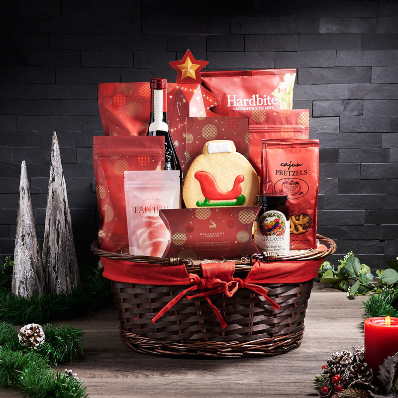 Holly Jolly Wine Gift Basket, wine gift, wine, christmas gift, christmas, gourmet gift, gourmet, holiday gift, holiday