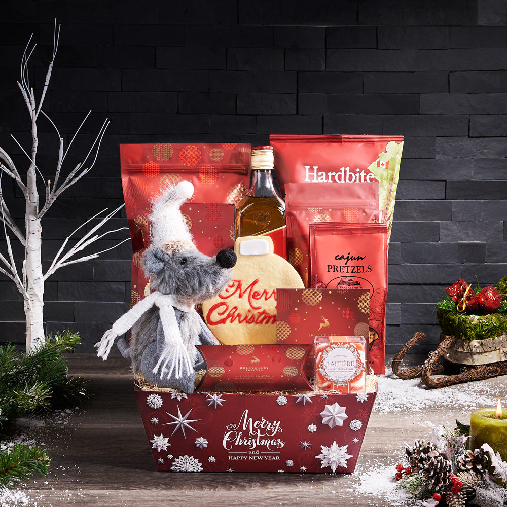 Holiday Mouse & Spirits Gift Tray, christmas gift basket, christmas gift, christmas, holiday gift basket, holiday gift, holiday, gourmet gift basket, gourmet gift, gourmet, liquor gift basket, liquor gift, liquor
